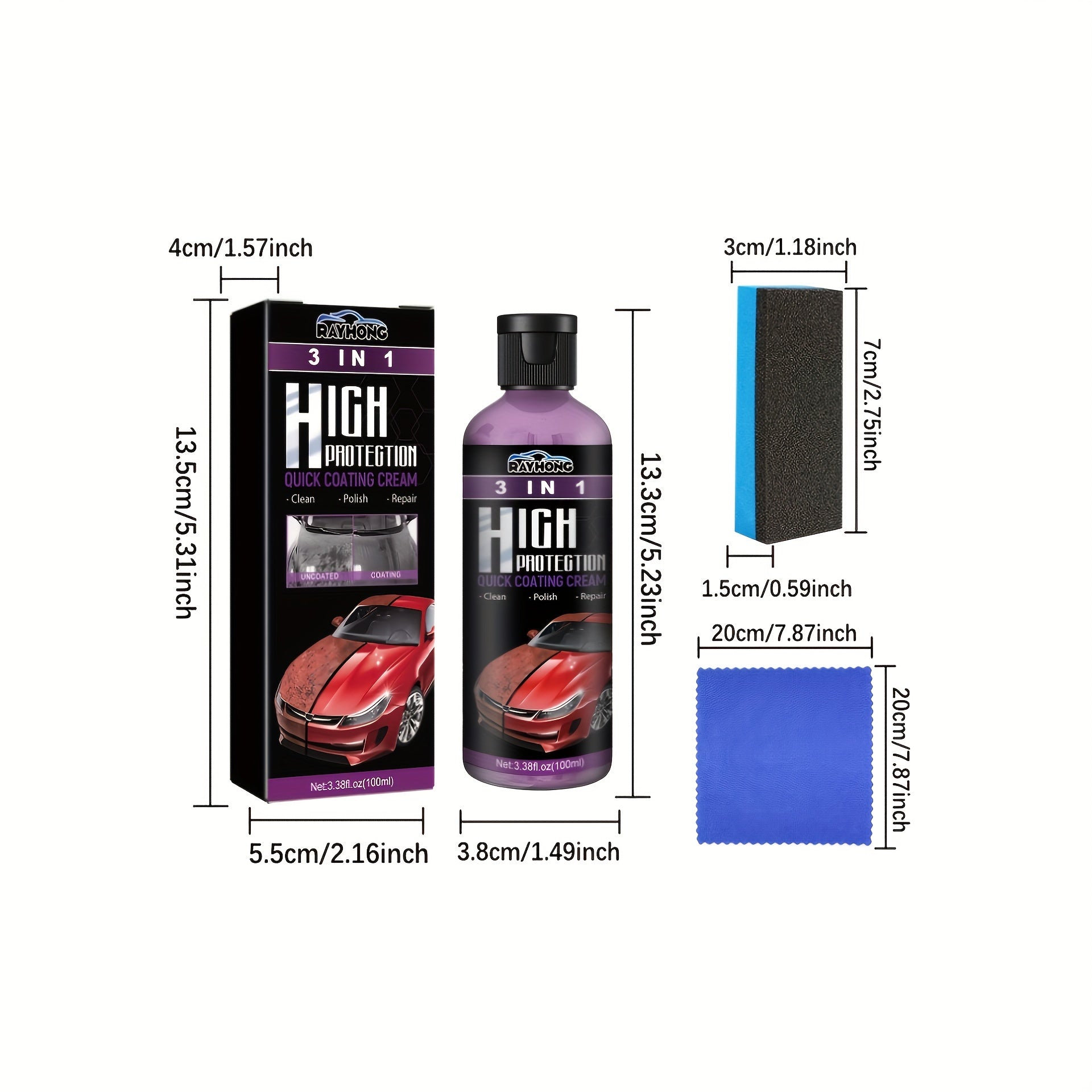 3-in-1 Car Scratch Repair and Shine Kit for Polishing and Maintenance