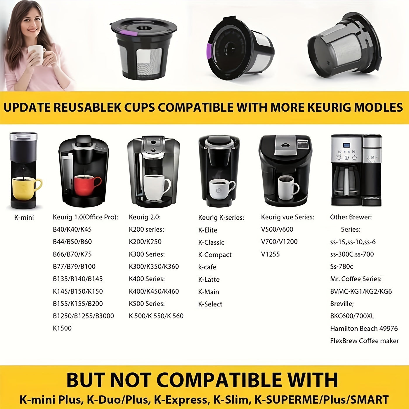 Keurig 2.0/1.0 va Mini Plus uchun qayta ishlatiladigan Qahva K Kup Filtrlari to'plami