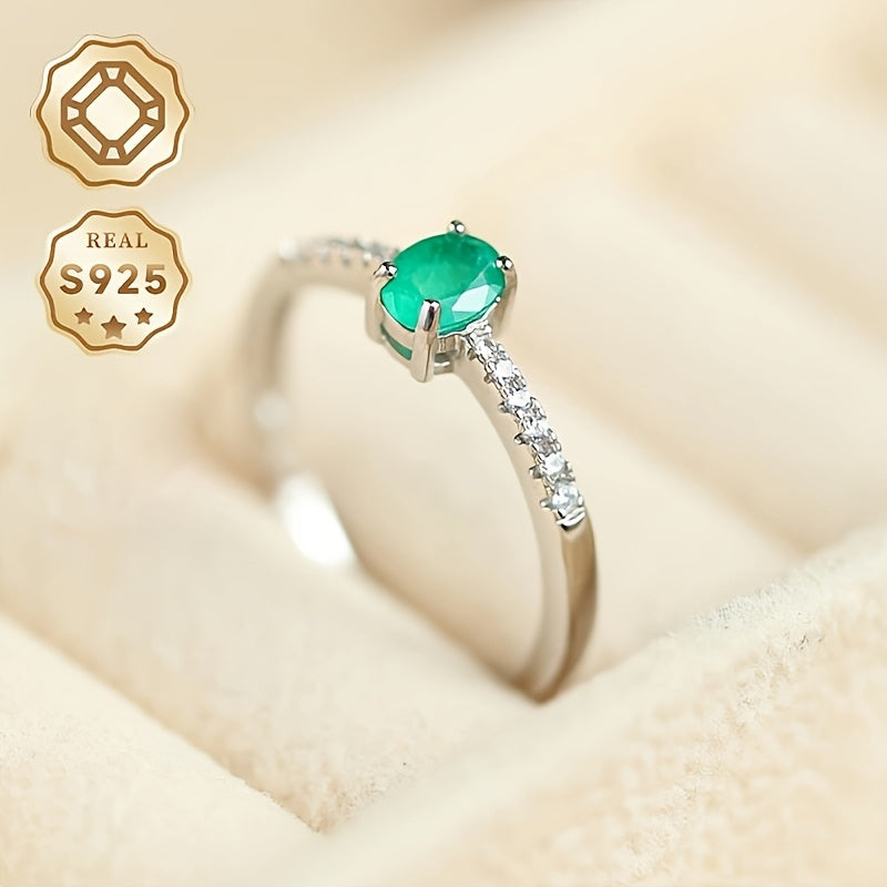 Sterling Silver Adjustable Green Natural Stone Ring for Women