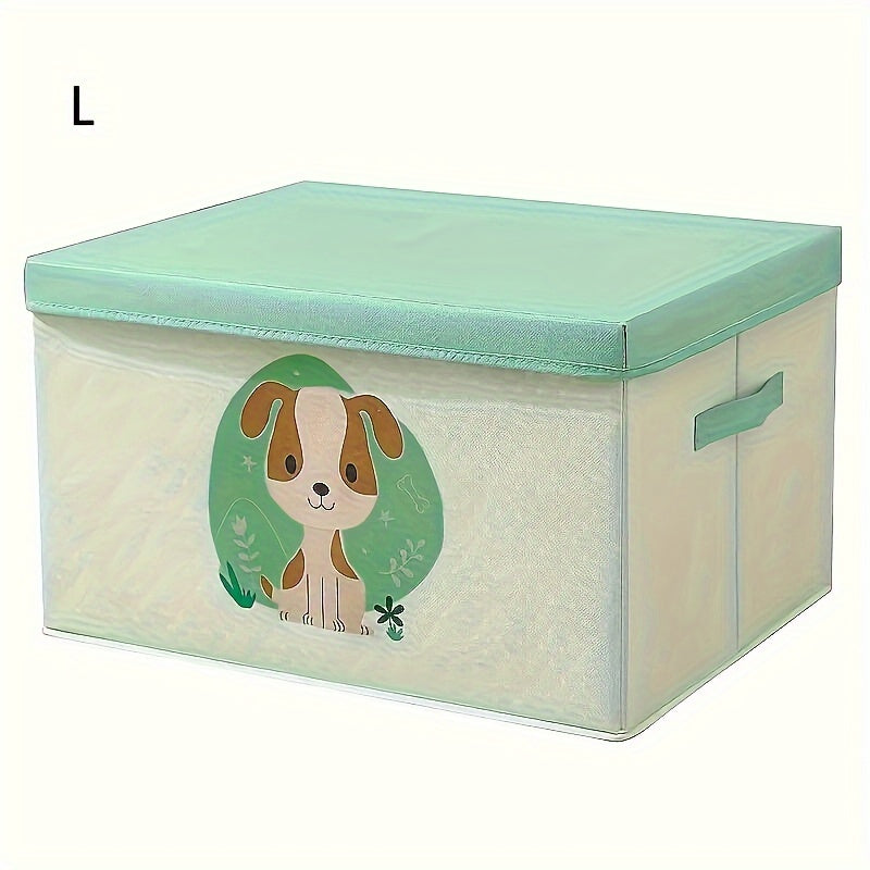 Large Capacity Fabric Storage Box with Lid Cartoon Bear Dog Dustproof Organizer for Clothes Quilts