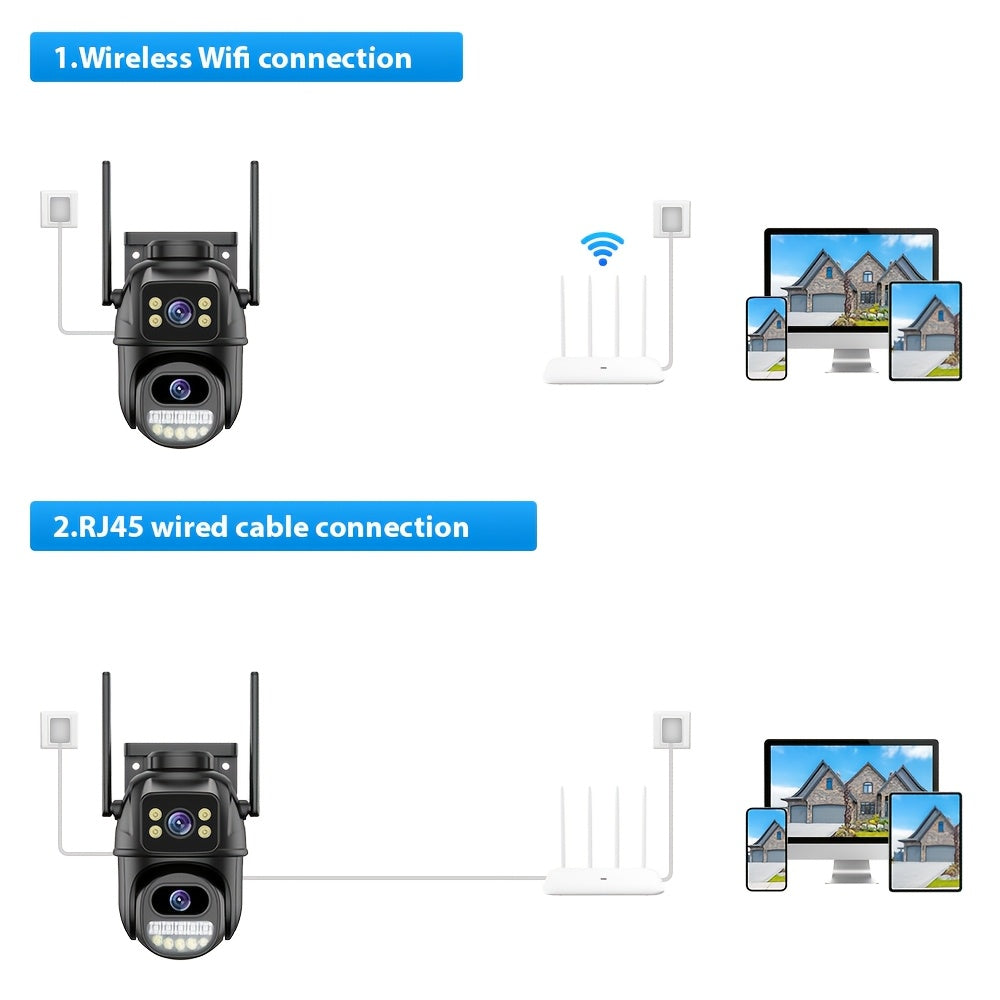 4K Wireless PTZ Security Camera with Auto-Tracking Dual Lens Night Vision Two-Way Audio SD Card Cloud Storage