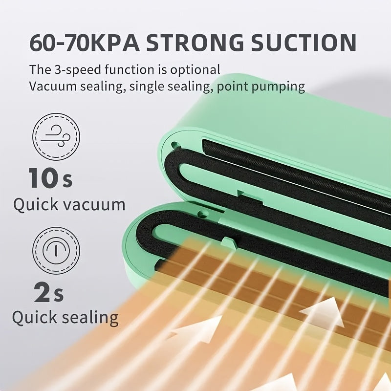 Портативный USB-заряжаемый автоматический вакуумный запайщик с двойным всасыванием для домашнего и уличного использования