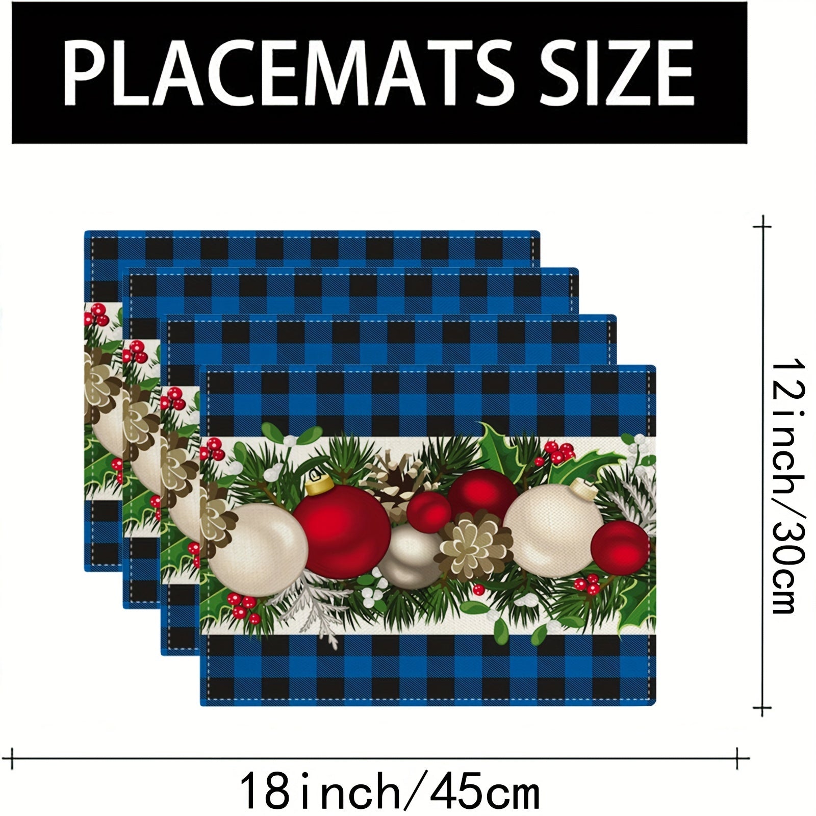 Christmas Placemats Set of 4 Red and Black Buffalo Check Plaid 30.48x45.72cm