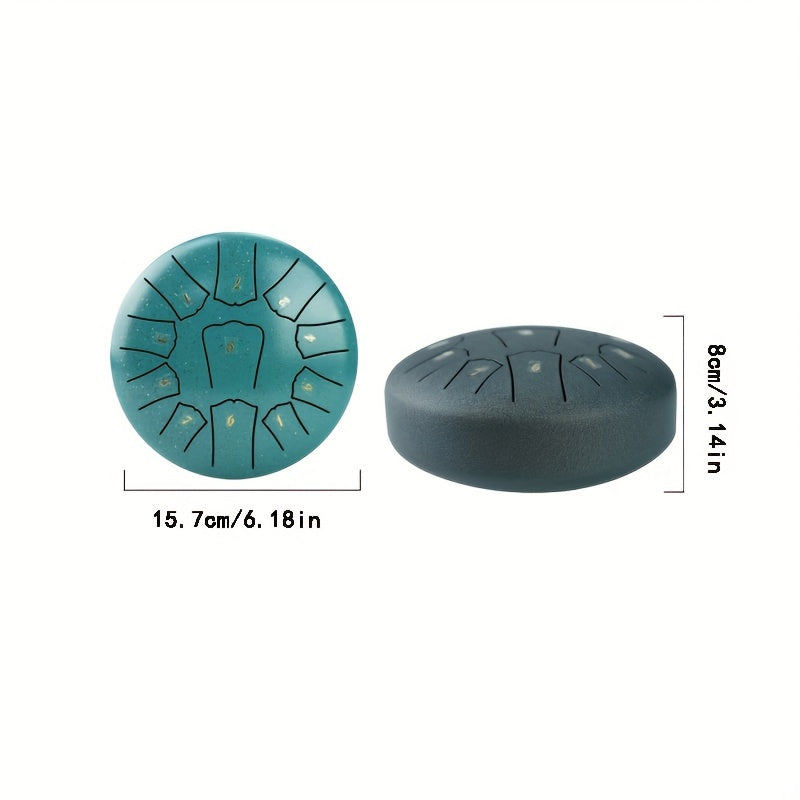 6-Inch Turquoise Steel Tongue Drum with 11 Notes for Beginners Meditation Yoga