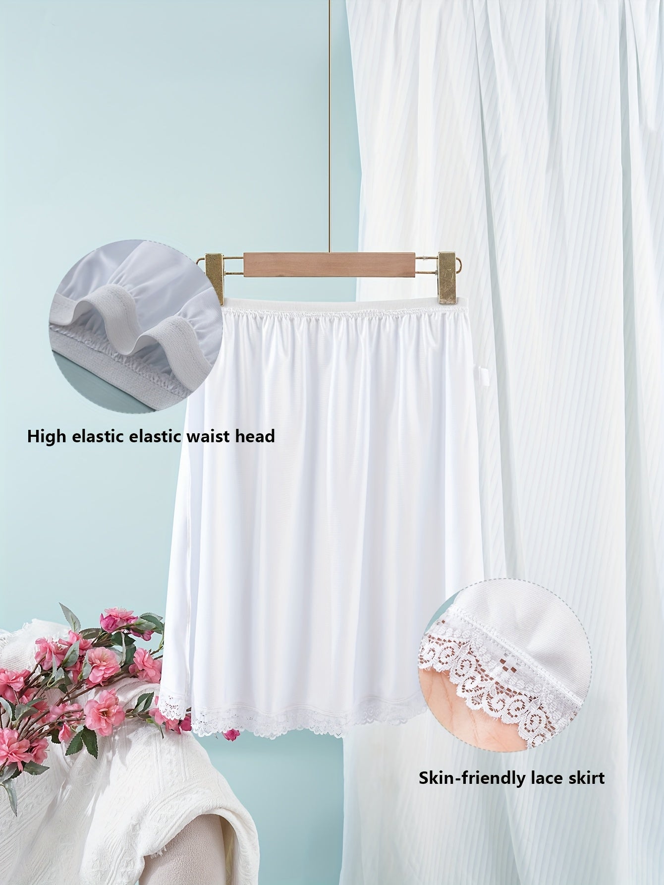 Plus Size Thickened Safety Anti-Slip Skirt with Lace Patchwork Underlay