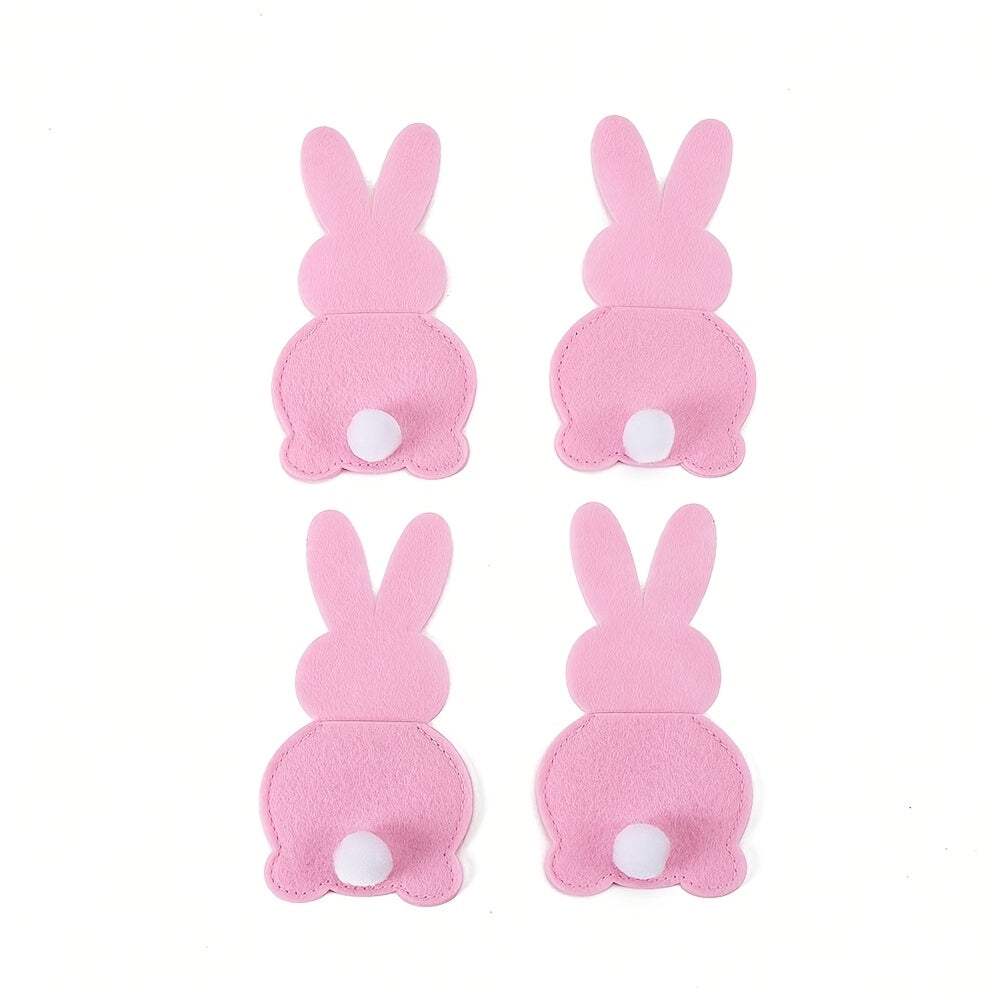 Easter Bunny Cutlery Holders Set of 4 Non-Woven Polyester Table Decor for Spring Celebrations