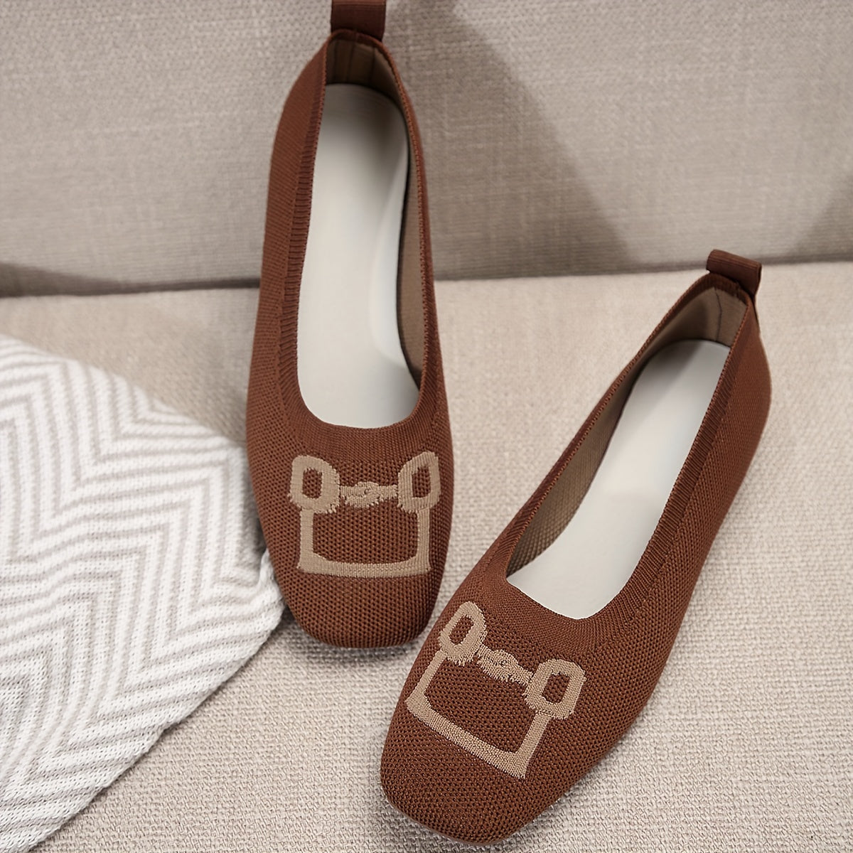 Women's Knitted Flat Shoes Breathable Slip-On Ballet Flats