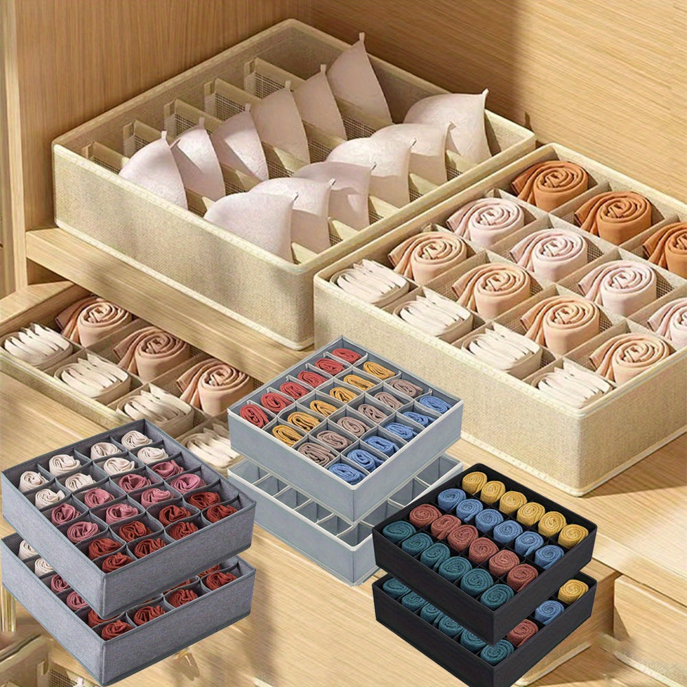 24-Compartment Foldable Storage Organizer for Socks and Underwear Soft Canvas Closet Organizer