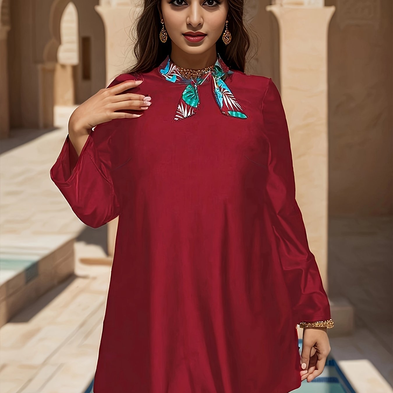 Women's Modest Long Sleeve Full Body Swimsuit with Slimming Design in Solid Color