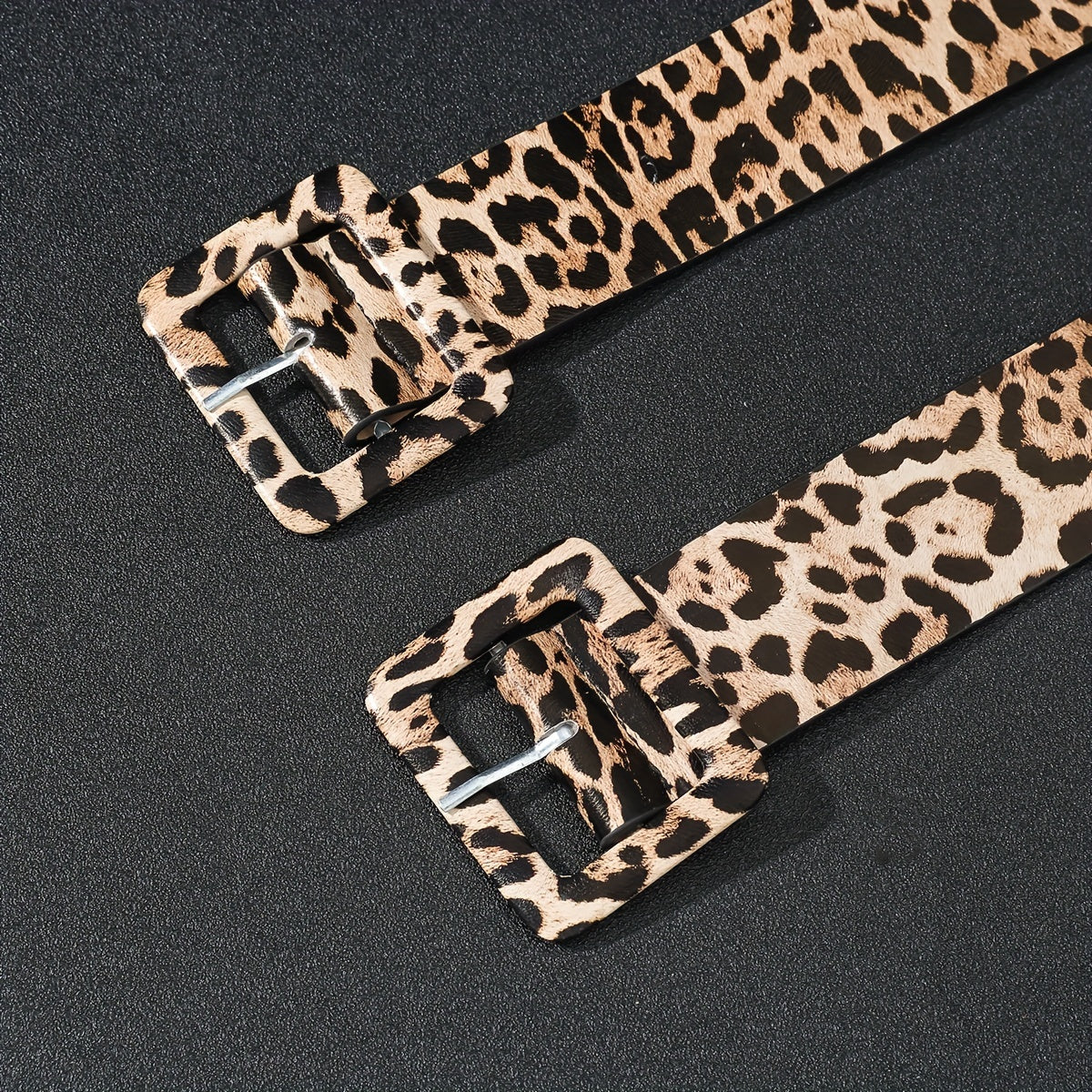 Women's Leopard Print PU Leather Belt with Square Pin Buckle for Jeans