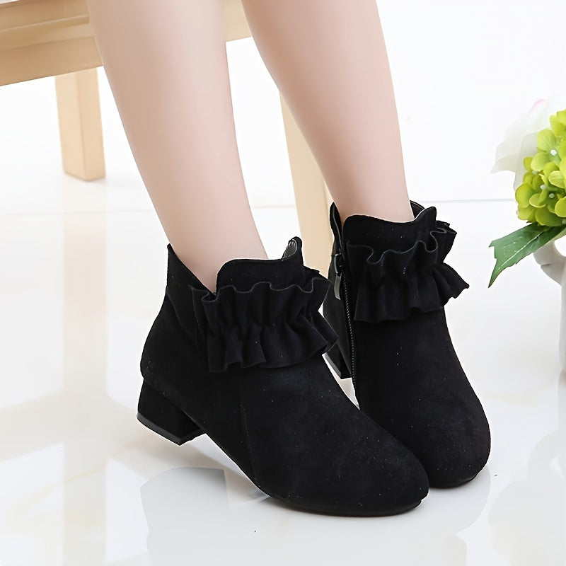 Girls Ankle High Zipper Platform Wedge Boots with Rubber Sole
