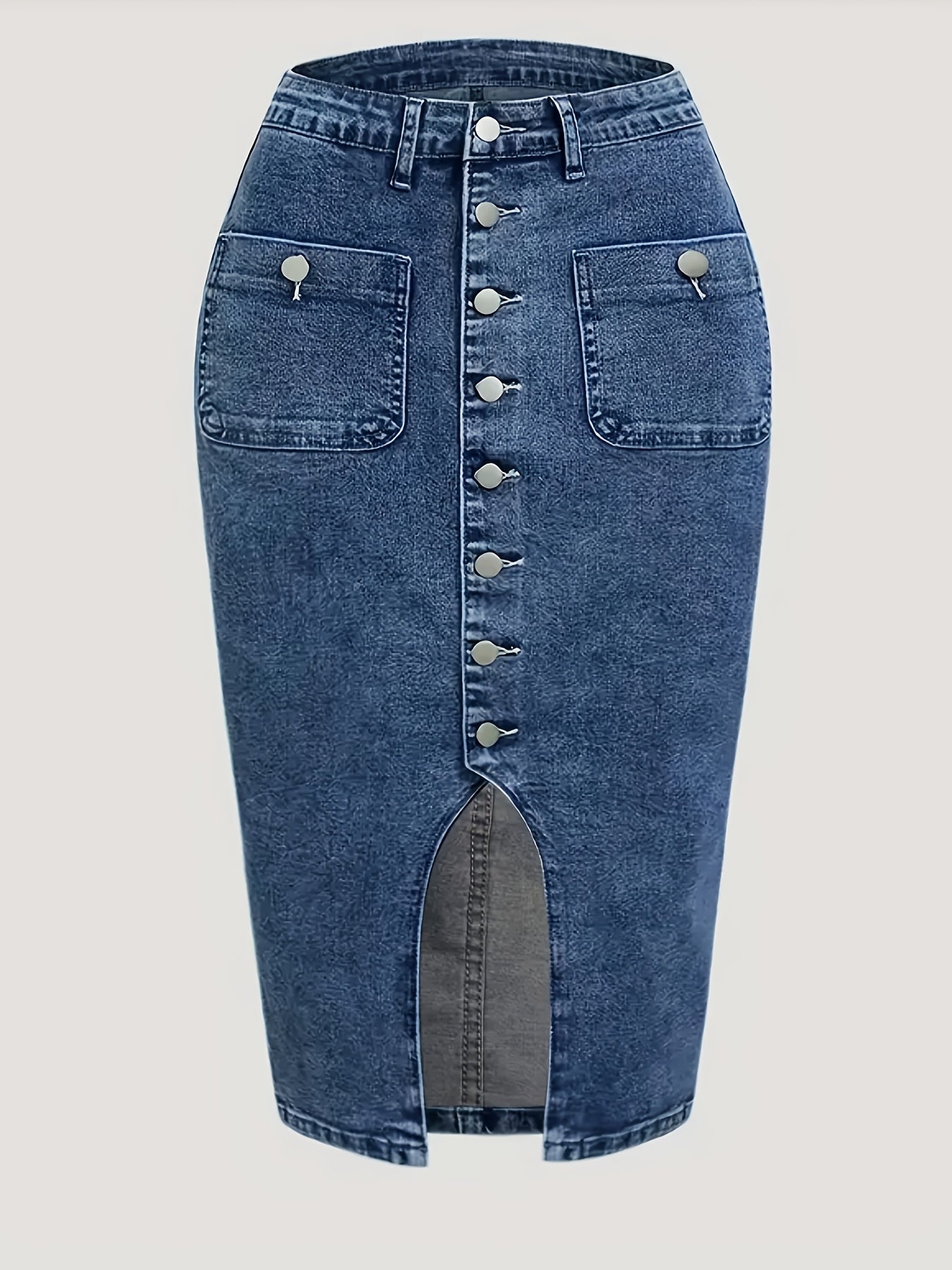 Plus Size Women's Stretch Denim Skirt Mid-Rise Flared Casual Knee-Length