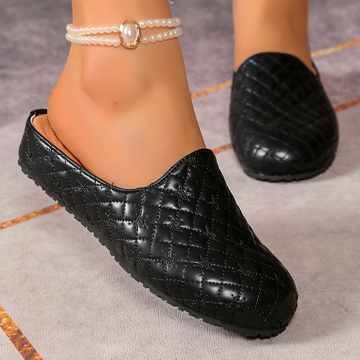 Women's Embroidered Baguette Slip-On Mules with Soft Soles