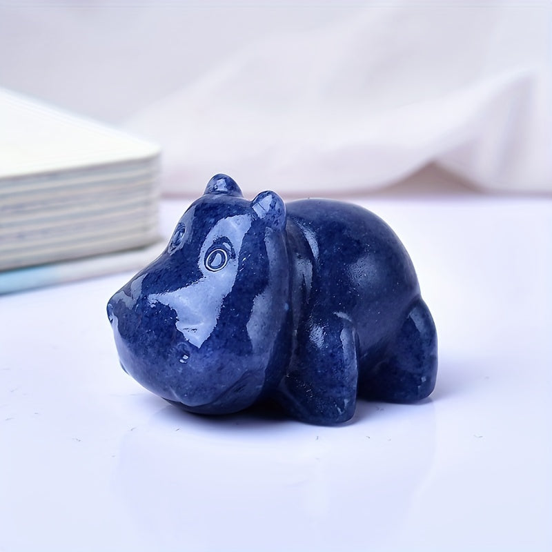 Hand-Carved Natural Crystal Hippo Figurine Small Stone Home Decor Gift