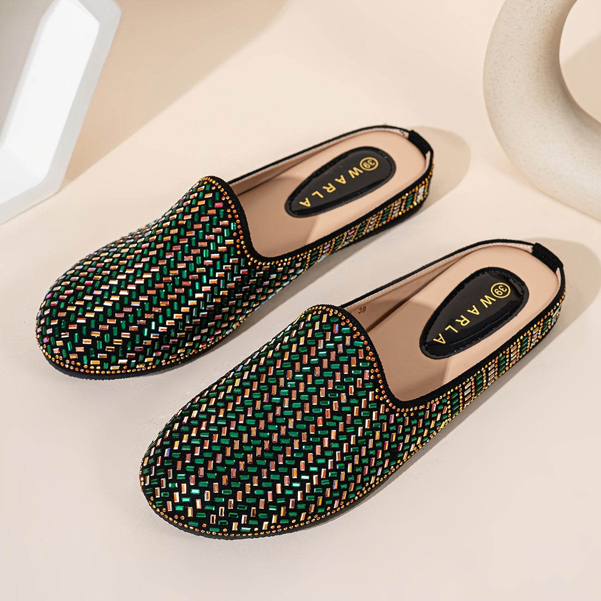 Women Geometric Rhinestone Slip-On Flats Comfortable Casual Shoes