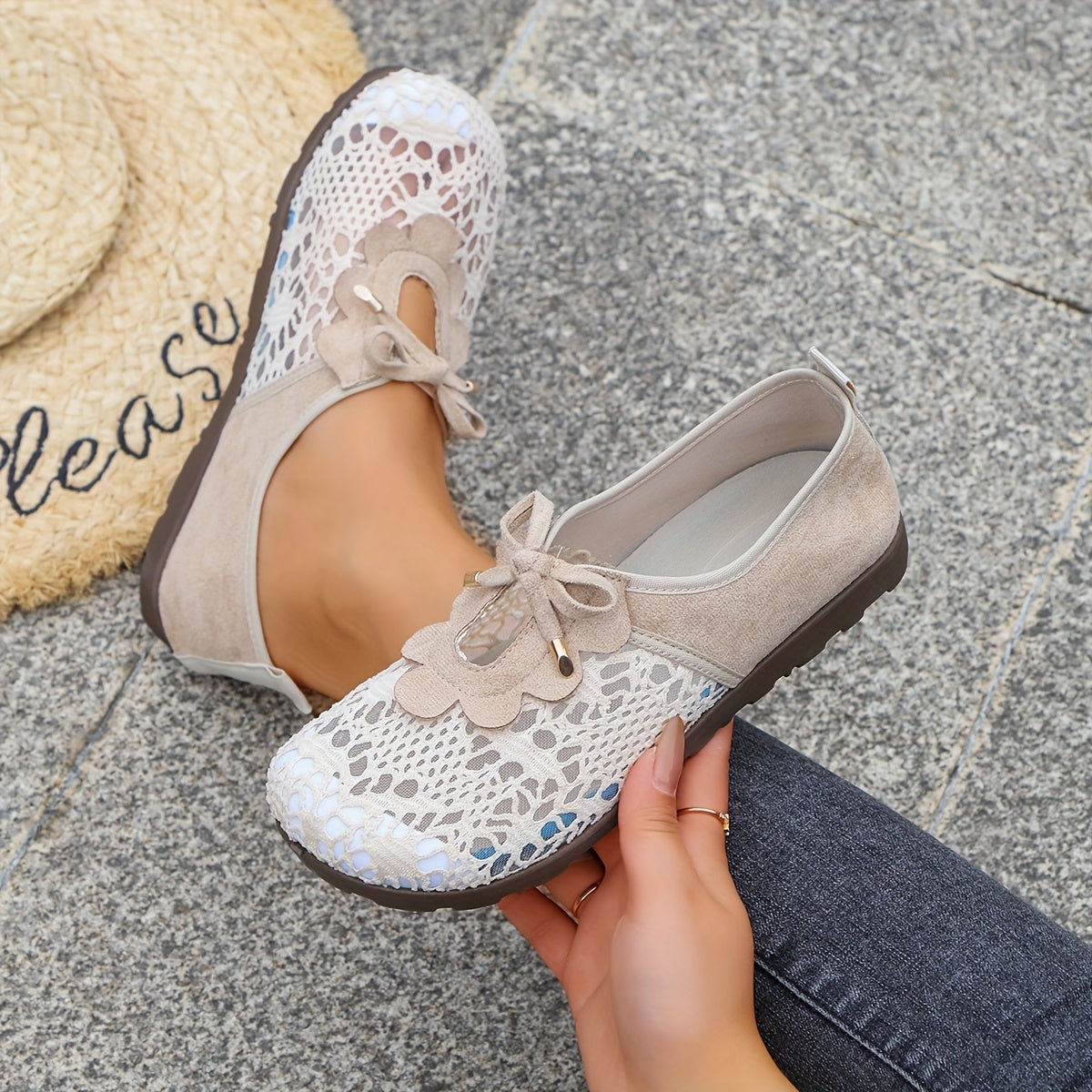 Women's Breathable Mesh Summer Shoes Openwork Slip-On Black Casual Footwear