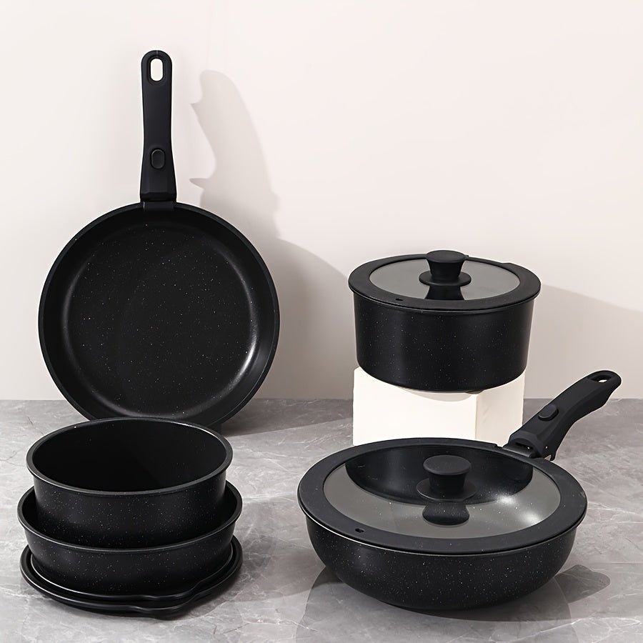 Flexible Aluminum Cookware Set with Detachable Handles for All Stovetops