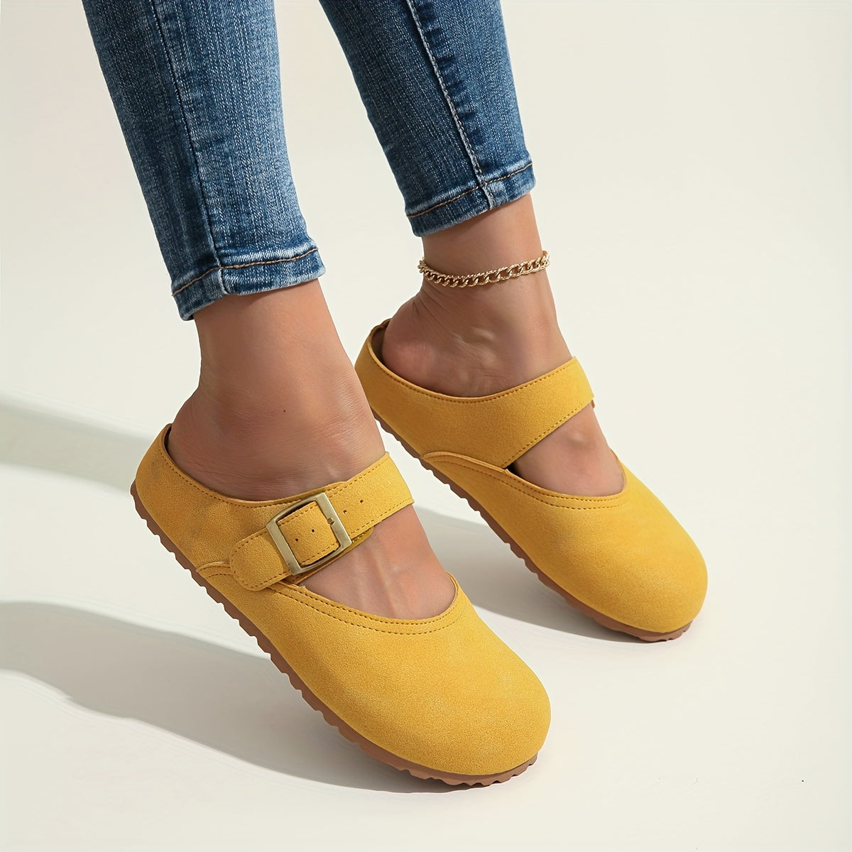 Women's Slip-On Platform Sandals with Adjustable Buckle Yellow Casual Comfort