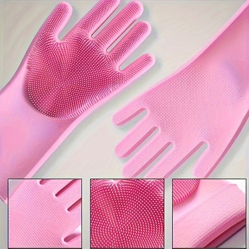 Waterproof Silicone Dishwashing Gloves Set of 2 Pink Blue Lead-Free Kitchen Household