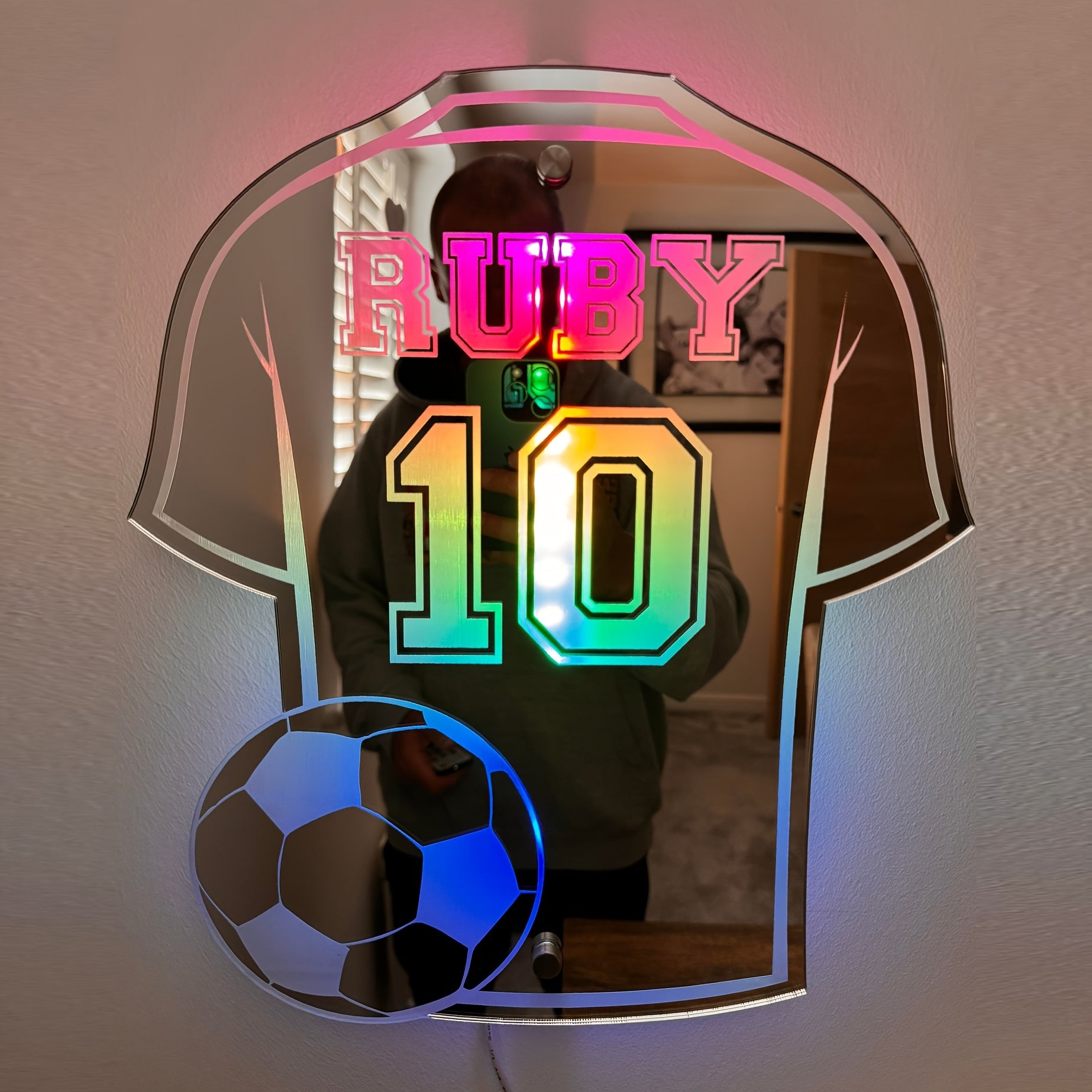Personalized Soccer Fan LED Wall Light with Custom Name and Jersey Design Multi-Color Neon Night Light for Boys Room