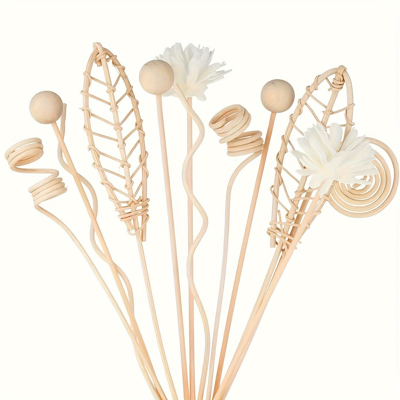 12-Piece Reed Diffuser Set with Natural Rattan Sticks and White Floral Accents for Home Decor and Aromatherapy