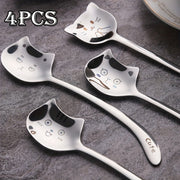 Set of 4 Long-Tail Cat Dessert Spoons Stainless Steel