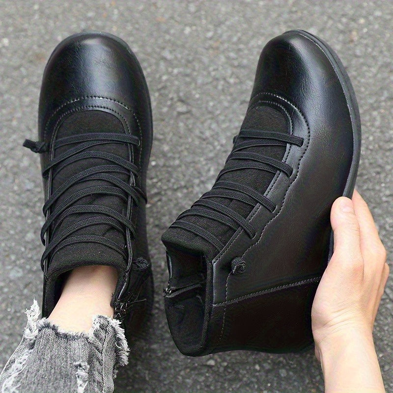 Women's Casual Ankle Boots Brown PU Low Heel Round Toe Lace-Up