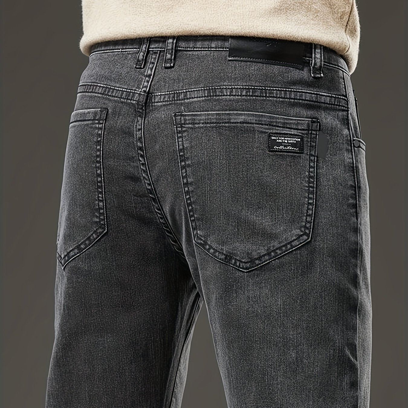 Men's Slim Fit Stretch Denim Jeans Solid Color Mid Waist Casual All-Season
