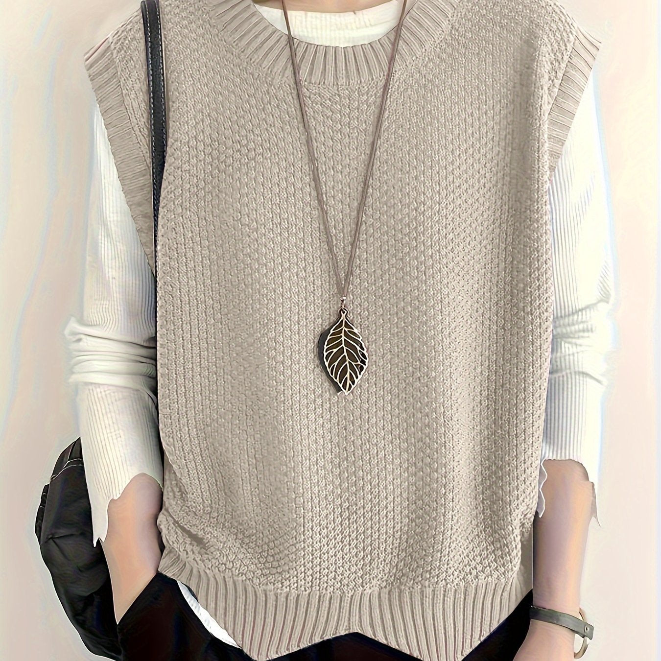 Women's Plus Size Knit Sweater Vest, Crew Neck, Cap Sleeve, Spring Summer