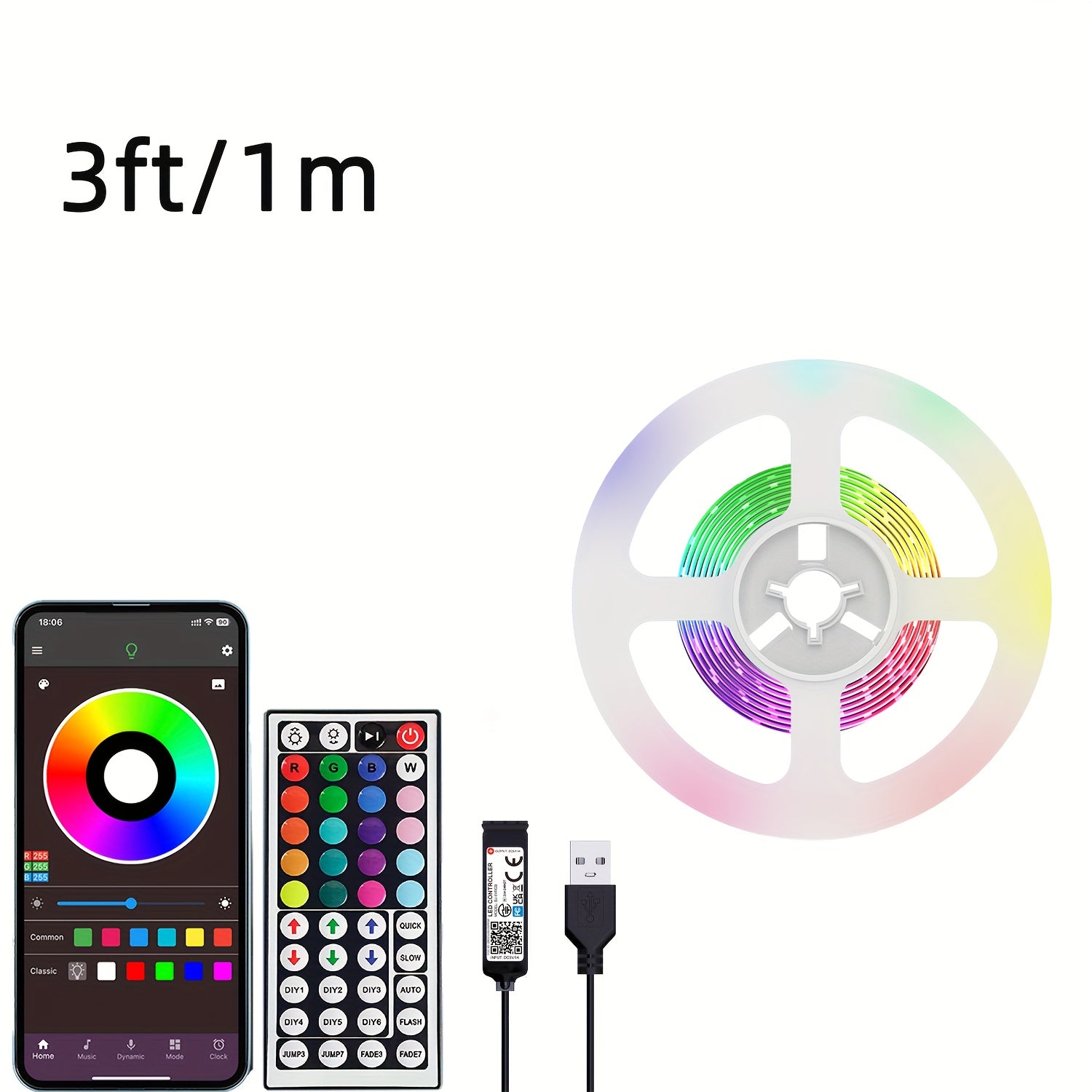 LED RGB Strip Lights 91cm-30m with Remote and App Control for Bedroom Home Decoration