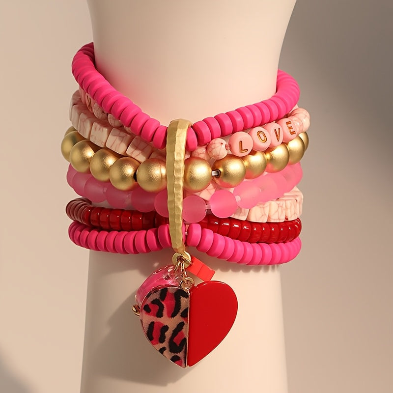 Pink Bohemian Beaded Bracelet for Women Valentine's Day Jewelry