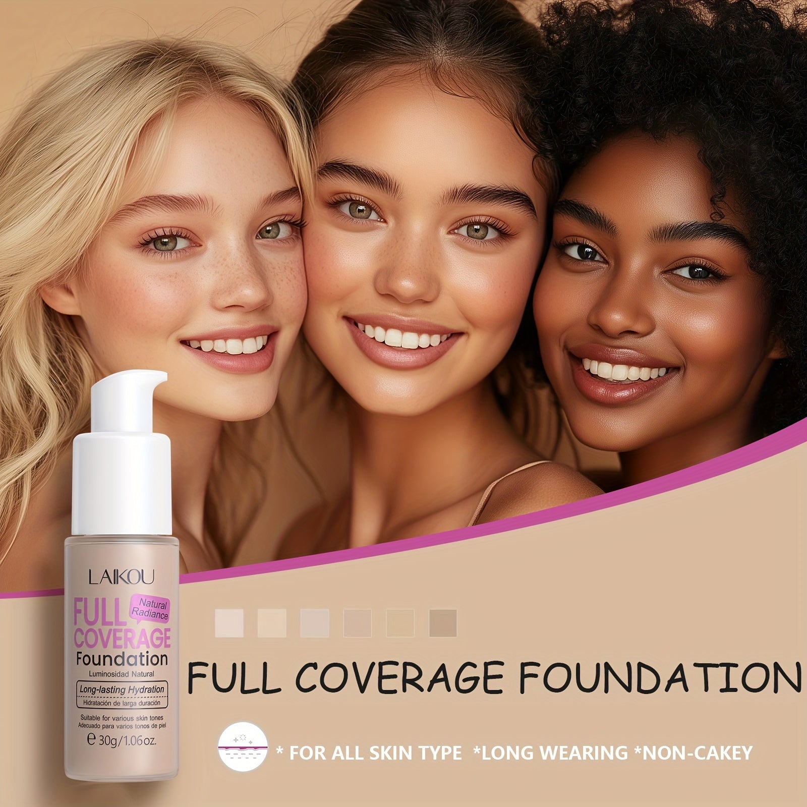 Full Coverage Moisturizing Foundation with Hyaluronic Acid and Pear Powder for All Skin Types
