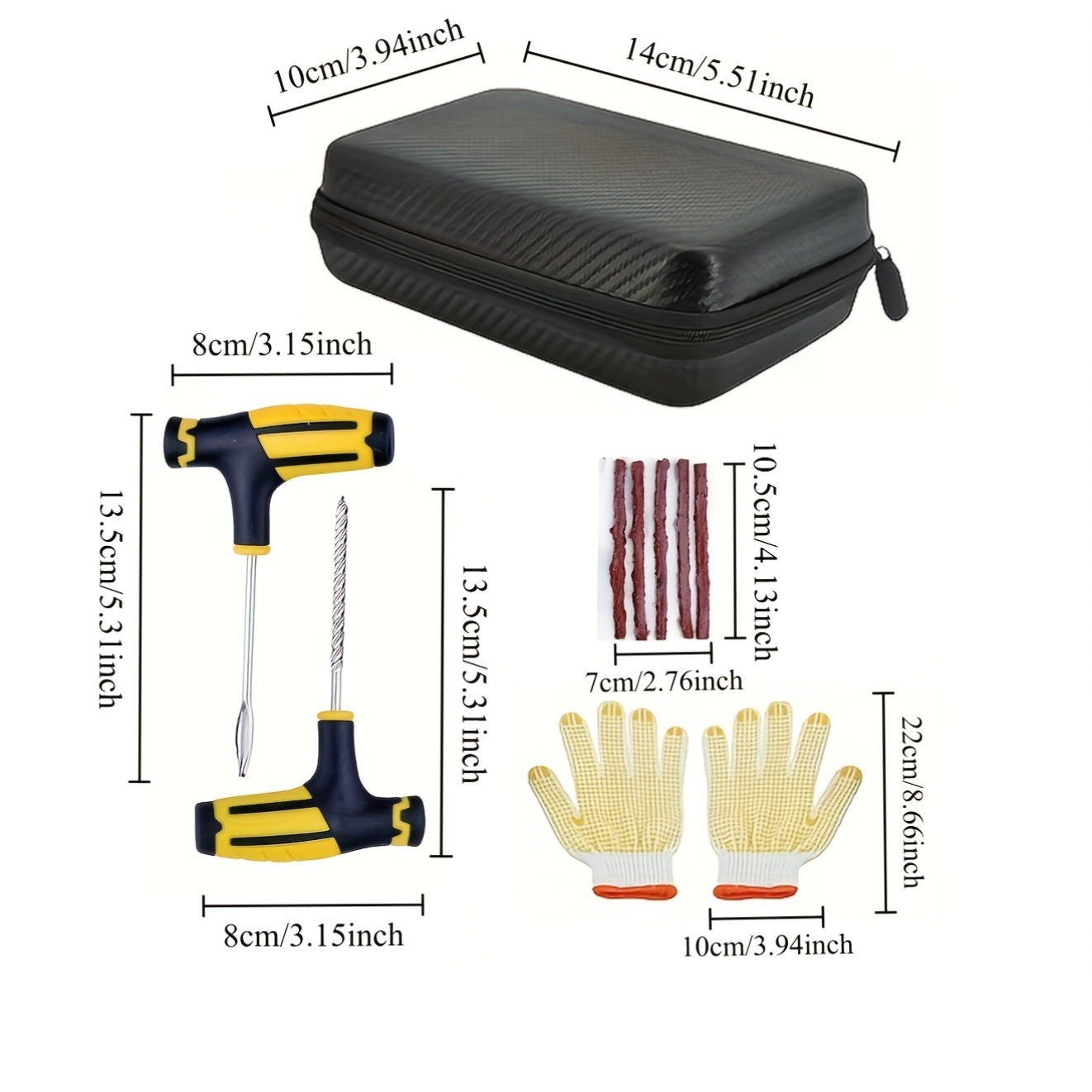 Universal Tire Repair Kit with Faux Leather Case Multi-Tool for Cars Trucks RVs