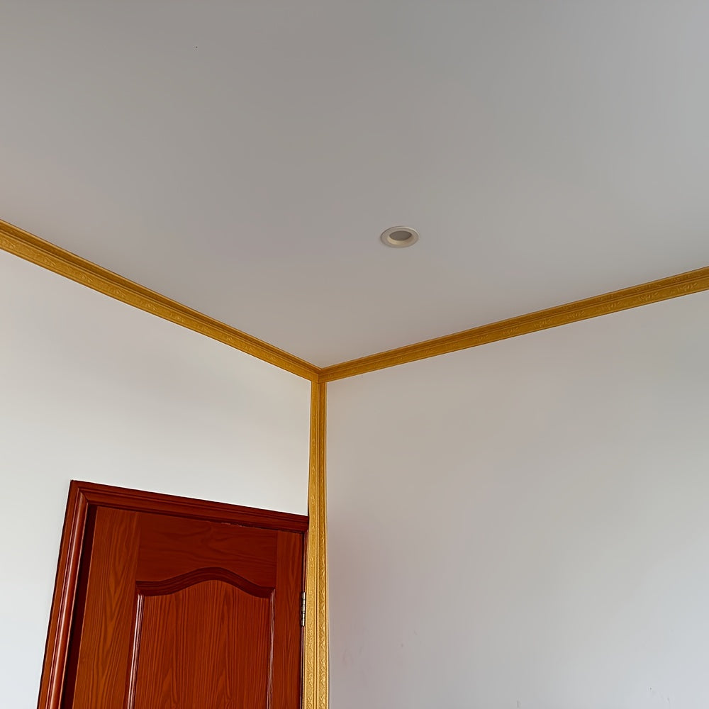 Golden Floral Self-Adhesive Vinyl Wall Trim with Leaf Pattern for Ceilings and Walls 230cmx8cm