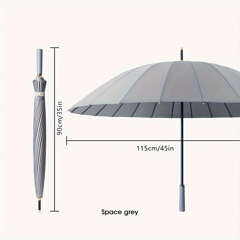Men's Large Windproof 24-Bone Straight Rod Rain Umbrella Black Reinforced Handle