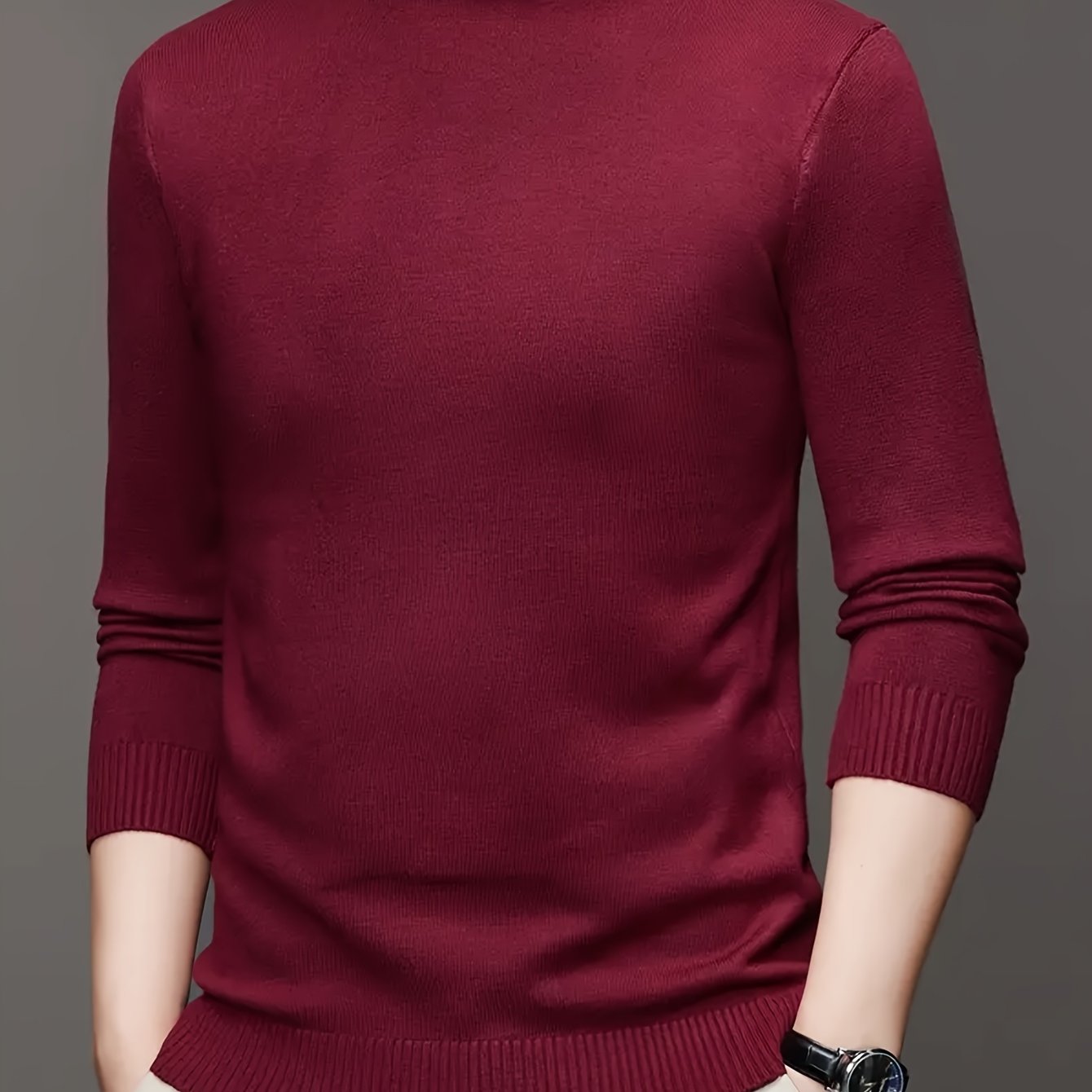 Men's Solid Color Turtleneck Sweater Knit Pullover Fall Winter Warm Casual
