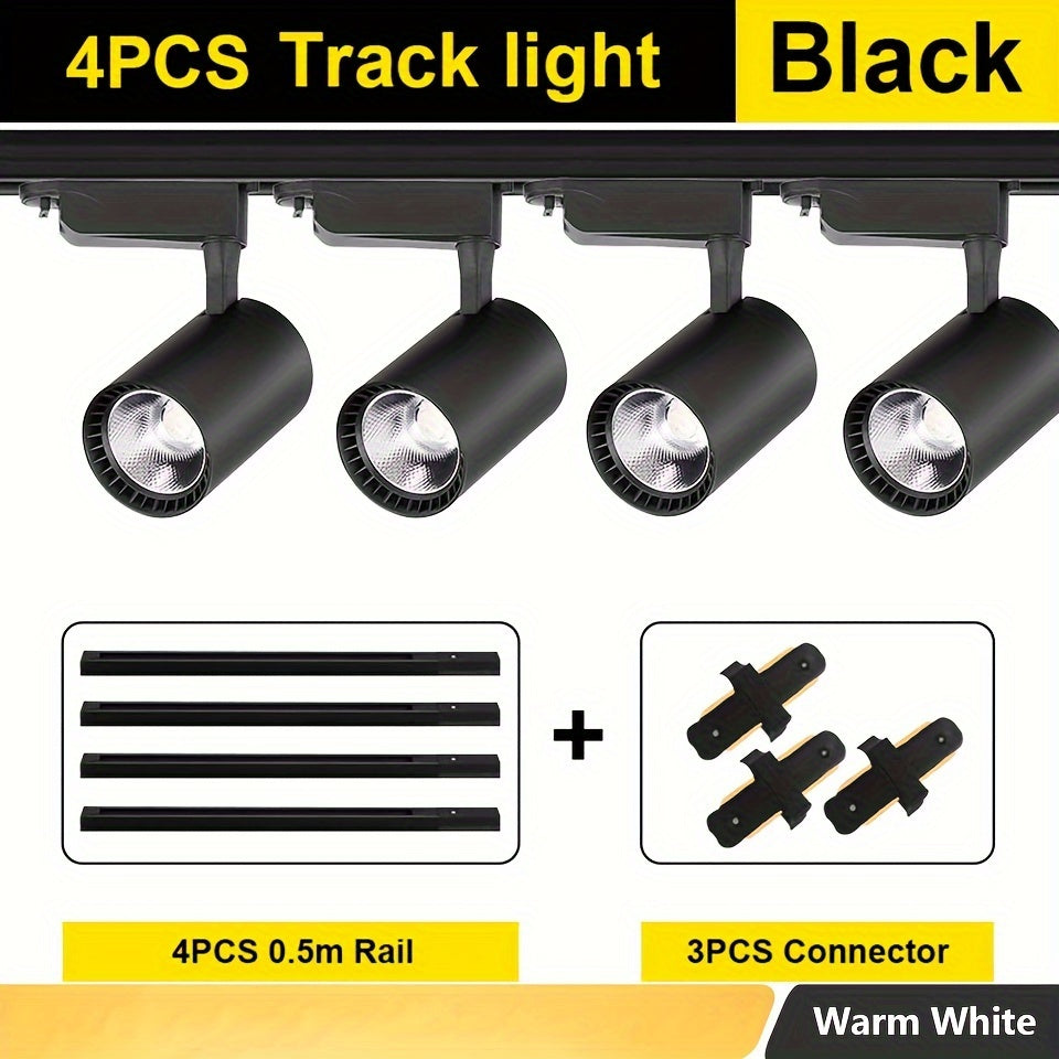 4-Piece LED Track Light Set 12W 20W 30W 40W Adjustable for Home and Store