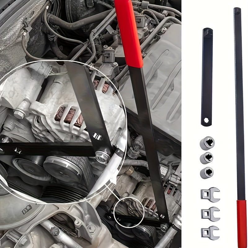 Universal Serpentine Belt Tensioner Tool Kit for Car Engines, 3/8 and 1/2 Inch Drive