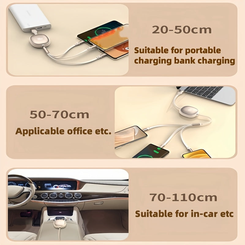 3-in-1 Retractable USB Charging Cable 100W Fast Charging Data Sync for iPhone Samsung Huawei