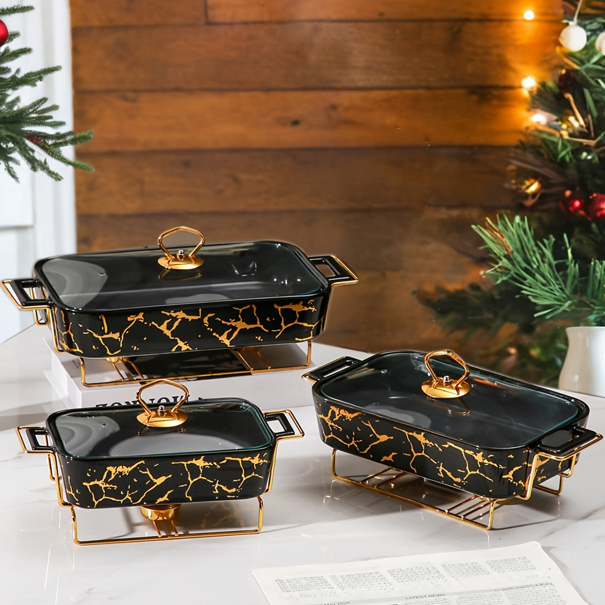 Ceramic Casserole Dish Set with Lids and Iron Stand for Holiday Cooking