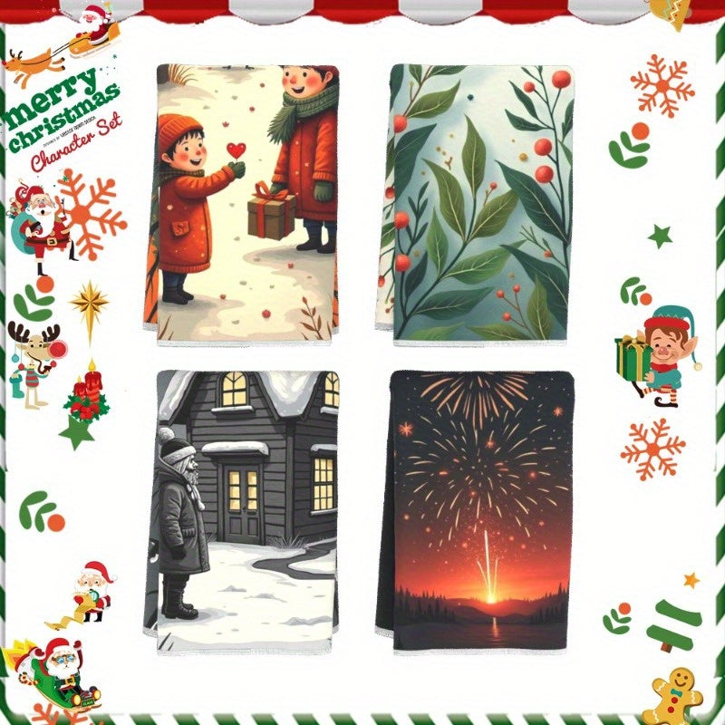 Winter Christmas Snowman Snowflake Deer Wall Decor Set of 4 45.72x66.04cm
