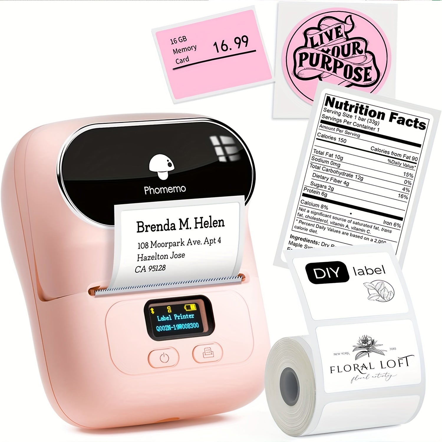 Portable Thermal Label Printer Wireless USB Rechargeable for Address Product and DIY Stickers