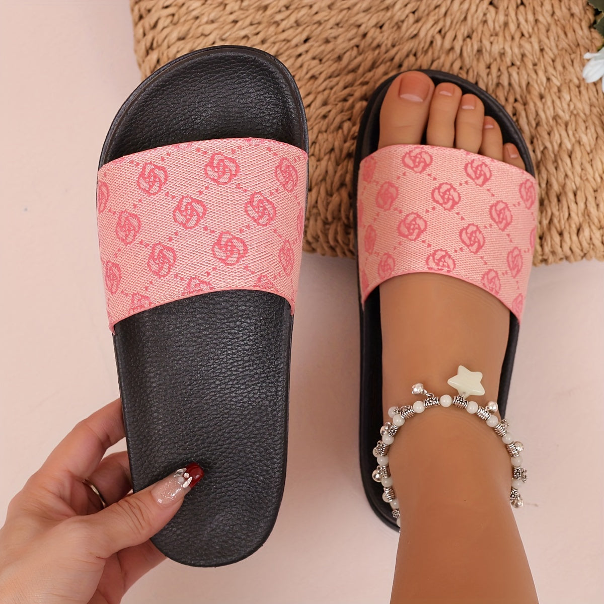 Women's Leopard and Plaid Pattern Slides Lightweight Soft Sole Flat Slides
