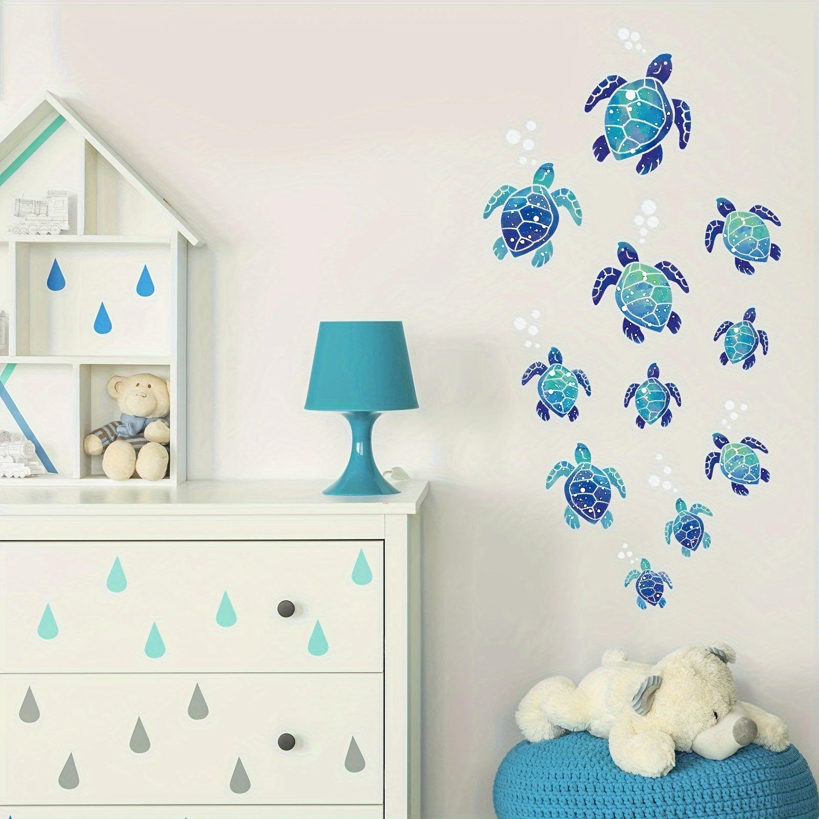 Undersea World Blue Sea Turtle Wall Decals Waterproof Ocean Vinyl Stickers for Bathroom and Home