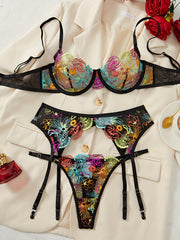 Women's Floral Lingerie Set with Charm Details