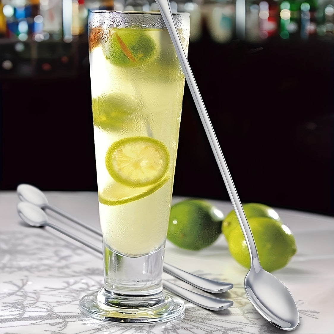 Set of 10 Stainless Steel Long-Handled Kitchen Spoons for Cooking and Serving