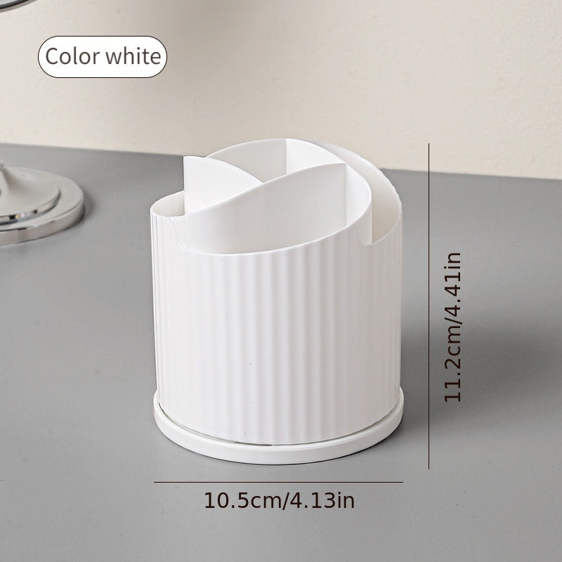 Zamonaviy minimalist ish stoli makiyaj tashkilotchisi 360° aylanishi bilan katta sig'imga ega, 3 rang tanlovi va mustahkam oltin asosga ega. 7 ta katta joy bilan lab bo'yog'lari, losonlar, qalamlar va cho'tkalarni ushlab turadi.