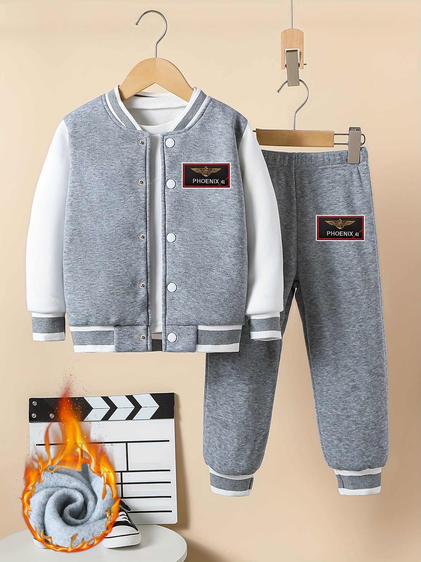 Boys Baseball Uniform Set Long Sleeve Jacket and Sports Trousers Fall Winter Casual Comfortable