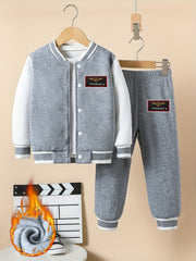 Boys Baseball Uniform Set Long Sleeve Jacket and Sports Trousers Fall Winter Casual Comfortable
