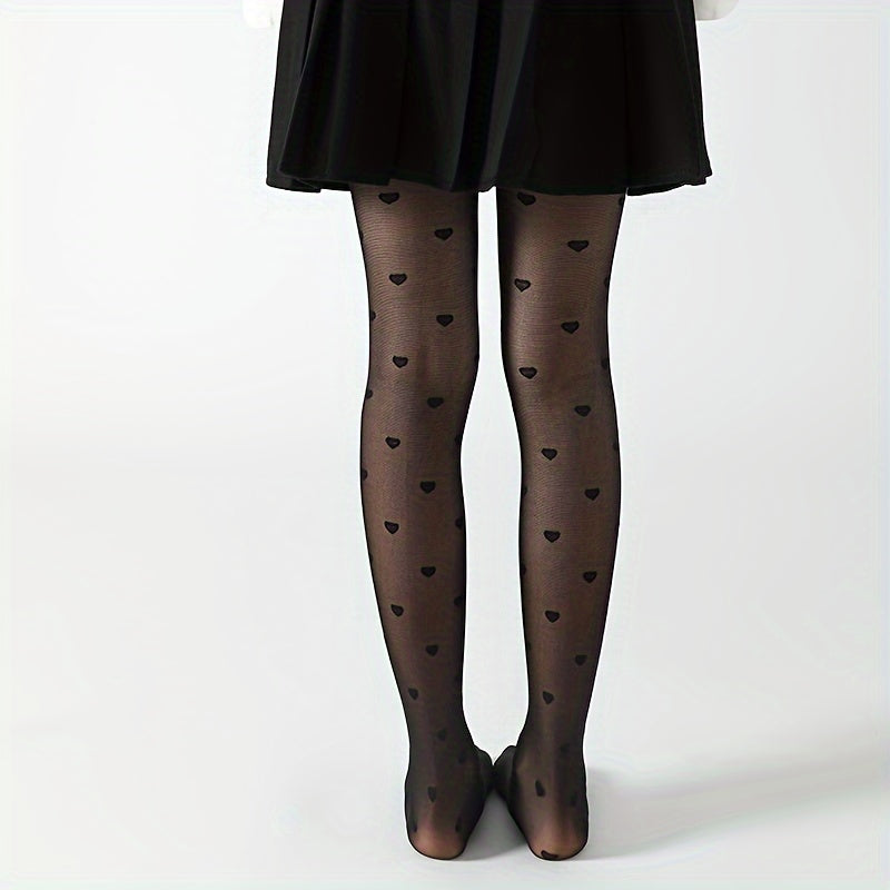 Girls Heart Pattern Mesh Tights Set 3 Breathable Nylon Spandex All-Season